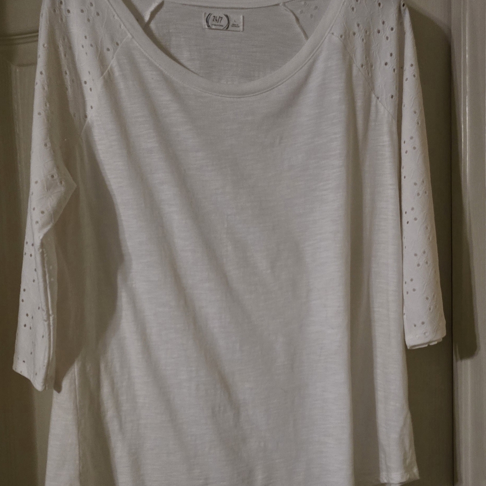 Maurices White Long Sleeve Eyelet Top